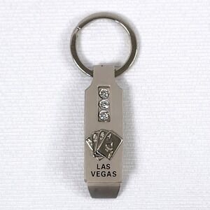 Las Vegas Keychain Poker Cards Rhinestones Bottle Opener Souvenir Gift